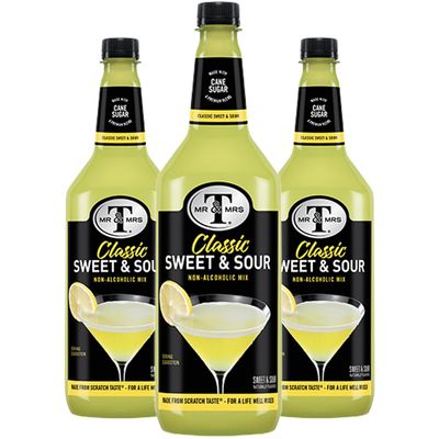 Mr Mrs T Sweet Sour Mix, 1L Bottle, Premium Cocktail Mixer, Orange, Lime, Artisanal, Alcohol Free