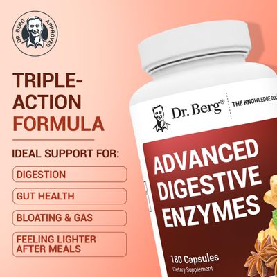 Dr. Berg Advanced Digestive Enzymes with Apple Cider Vinegar - Includes Digestive Health Ingredients Like Betaine Hydrochloride (HCI), Ginger Root Peppermint Leaf - 180 Capsules