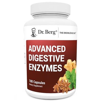 Dr. Berg Advanced Digestive Enzymes with Apple Cider Vinegar - Includes Digestive Health Ingredients Like Betaine Hydrochloride (HCI), Ginger Root Peppermint Leaf - 180 Capsules