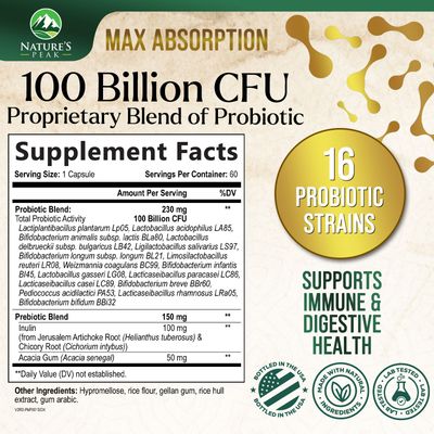 Probiotics for Women's Digestive Health - 100 Billion CFU, 16 Strains with Prebiotics, Supports Immune, Gut Health, PH, Gas Bloating, Best Probiotic for Women Men, Shelf Stable - 60 Capsules