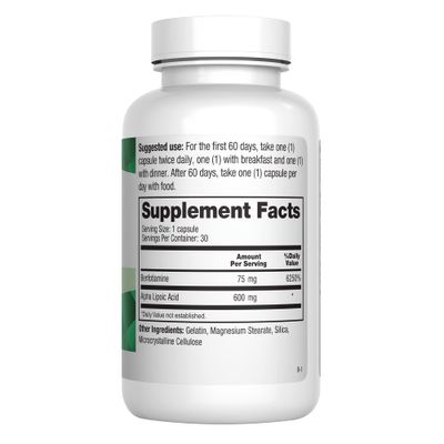 Barton Nutrition Nervala - Advanced Nerve Support Formula with Alpha Lipoic Acid 600mg, Vitamin B 1 or Benfotiamine 75mg - 30 Capsules - Doctor Formulated