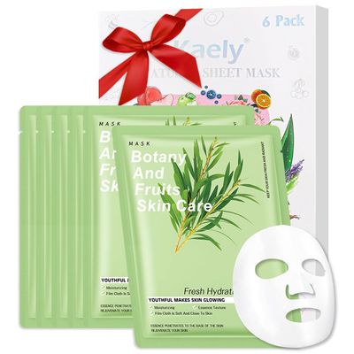 AMY&#39;S DIARY 6 PCS Real Nature Tea Tree Hydrating Nature Face Masks Skincare, Hyaluronic Acid, Vitamin C and E, Chamomile, Korean Beauty Essence Facial Paper Sheet Mask for Skin Care Moisturizing
