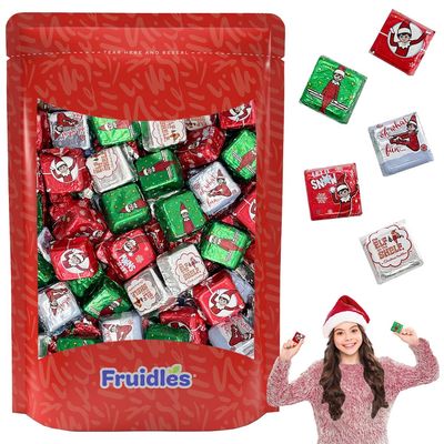 Fruidles Christmas Elf on the Shelf Chocolate, Milk Chocolate Party Bag Fillers, Individually Wrapped Foils, Resealable Bag, Dairy (2 Pounds)