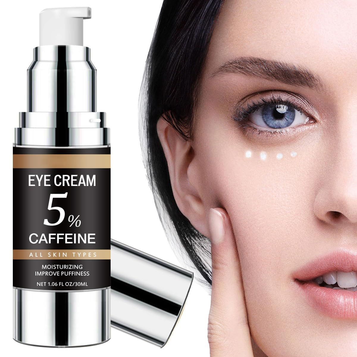 5 Caffeine Eye Cream with Tea Polyphenols for Reducing Puffy Eye, Under Eye Cream for Dark Circles, Under Eye Treatment for Anti Aging Wrinkles Fine Lines, Under Eye Serum for Eye Bags, 1.06 oz