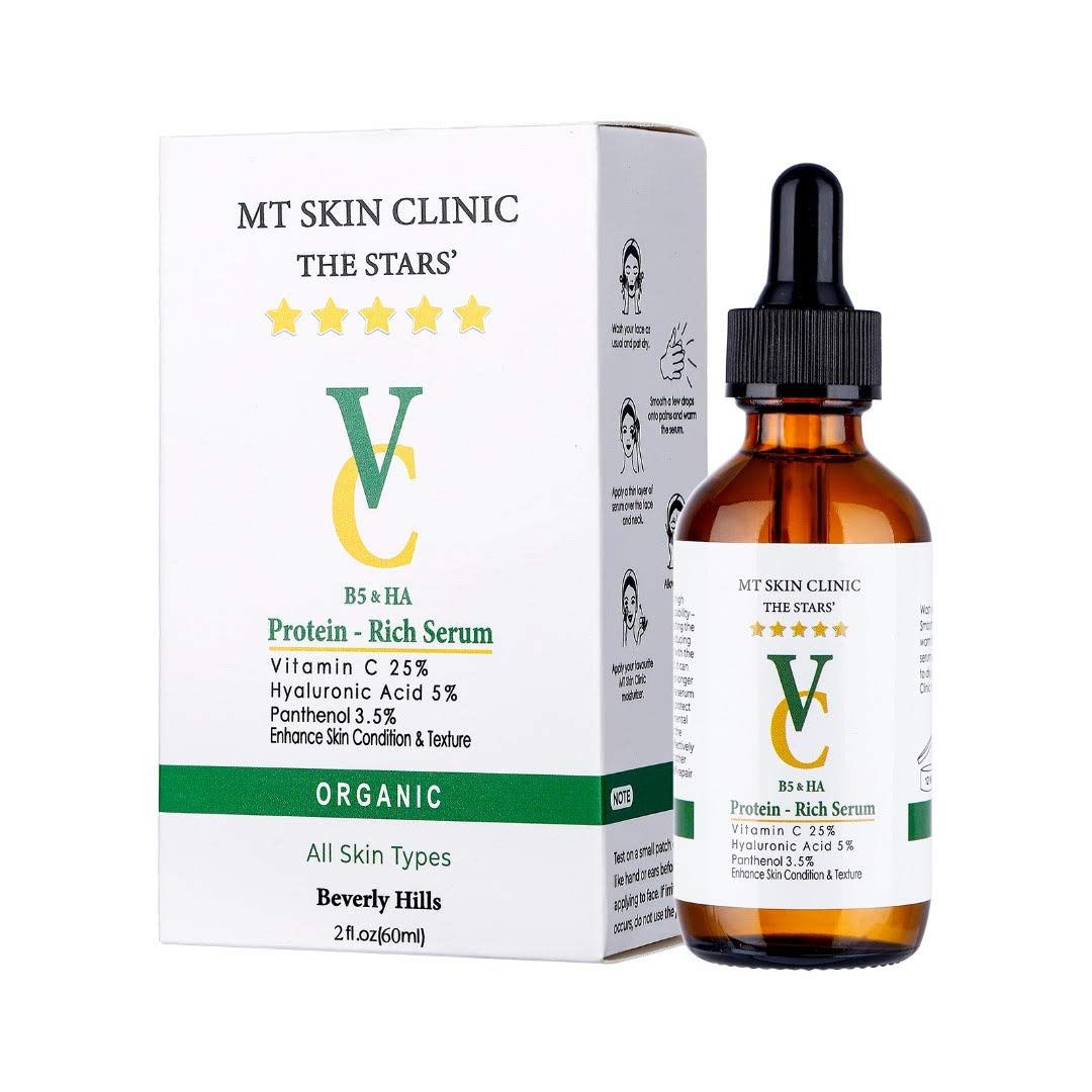 MT Skin Clinic Pro Advanced Hyaluronic Acid Serum for Face, Glow Antioxidant Protein-Rich Face Lift Serum with Vitamin C, Niacinamide and B5 for Dry Skin Hydrating and Anti-Aging, 2oz