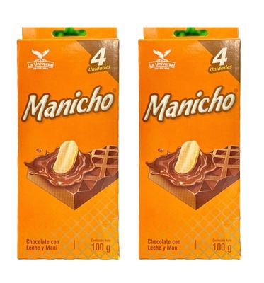 Manicho 4 Pack Size La Universal - Chocolate con leche y mani - 100g3.5oz - Ecuadorian Chocolate - 2 PACK