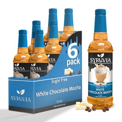 Sugar-Free White Chocolate Mocha Syrup by Syruvia 6-Pack, 25.4 fl oz, Wholesale Coffee Syrup Shops, Cafes, Baristas, Bistros, Beverage Bars, Bulk Kosher Gluten-Free