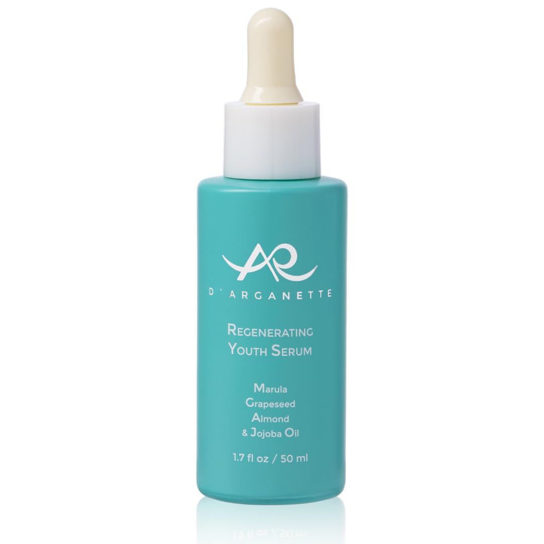 D&#39;Arganette Regenerating Youth Serum Facial Oil Infused With Marula, Grapeseed, Almond Jojoba Oil- Anti-Aging Moisturizer Face Oil For Dry Skin, Fine Lines Wrinkles 1.7 oz- Made In USA