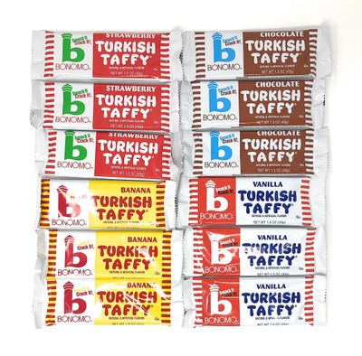 Bonomo Turkish Taffy Candy Variety Bundle (3 PcsFlavor) - Vanilla, Chocolate, Banana, and Strawberry