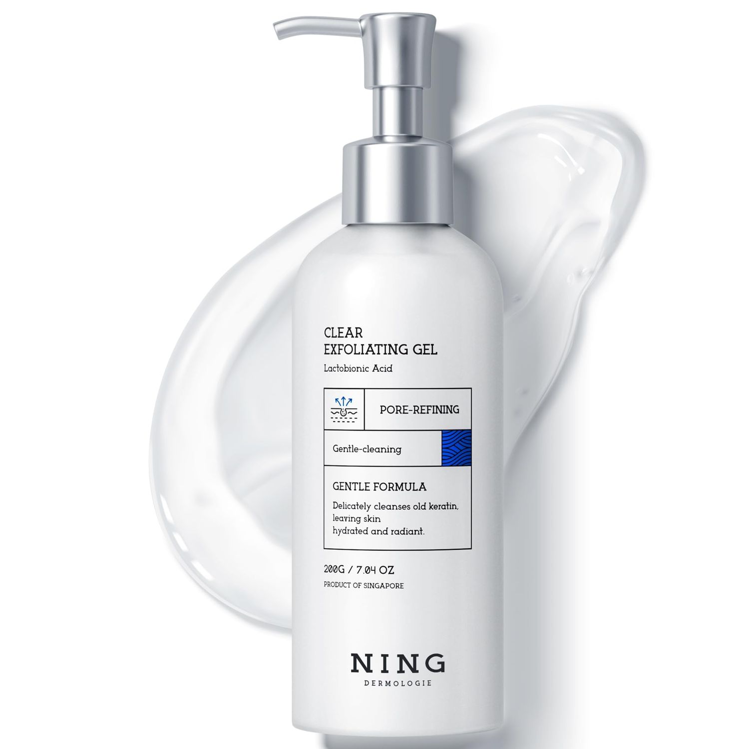 NING DERMOLOGIE Peeling Gel for Face, Purifying Exfoliating Face Wash Pore Cleanser with Gentle PHA AHA, Niacinamide - Smoothing Skin Blackhead Refining Deep Cleansing, Moisturizing, 7.05 OZ