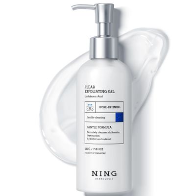 NING DERMOLOGIE Peeling Gel for Face, Purifying Exfoliating Face Wash Pore Cleanser with Gentle PHA AHA, Niacinamide - Smoothing Skin Blackhead Refining Deep Cleansing, Moisturizing, 7.05 OZ