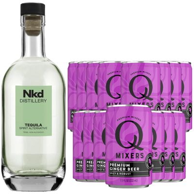 Nkd Distillery Tequila Alternative Premium Non-Alcoholic Spirit - Zero Alcohol - With Q Mixers Ginger Beer [ 15 Pack ]