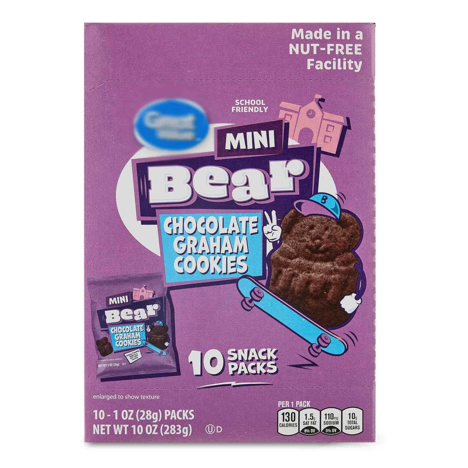 Mini Bear Chocolate Graham Cookies, 1oz, 10 Snack Packs, On the Go, School Friendly, Nut Free, Great Kids Snack Snacking Dessert Food Treat, 1 Value Pack