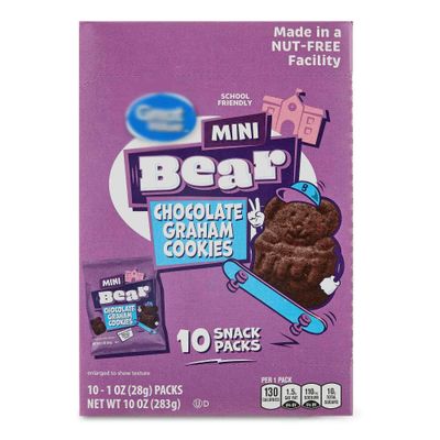 Mini Bear Chocolate Graham Cookies, 1oz, 10 Snack Packs, On the Go, School Friendly, Nut Free, Great Kids Snack Snacking Dessert Food Treat, 1 Value Pack