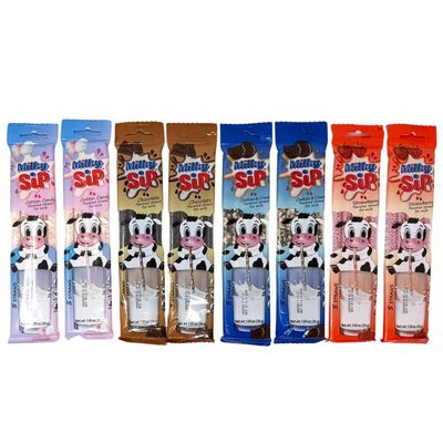 40 Pcs Milky Sip Magical Milk Straws - 4 Assorted Flavors: Chocolate, Strawberry, Cookies Cream, Cotton Candy 10 Each Flavor - 8 Packs of 5 Each - Fun Flavored Straws for Kids, Teenagers and Adults