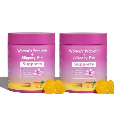 DYALE Her Juicy Feminine Probiotics Gummies for Women Pineapple Flavor Supports pH Balance, Gut Health Immune System with Slippery Elm, Prebiotics Lactobacillus Blend 60 Gummies (2pcs)