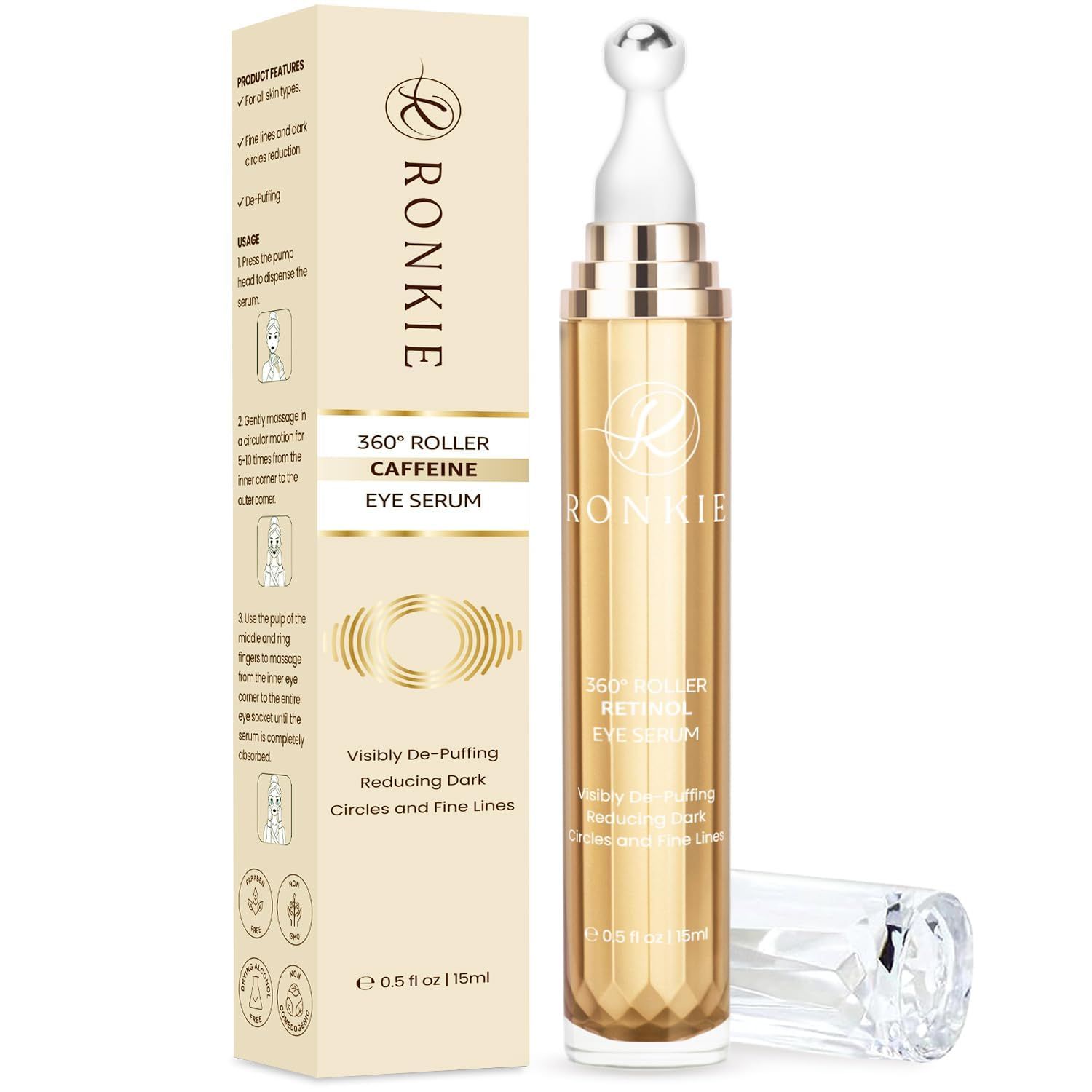 Eye Cream for Dark Circles: Under Eye Cream with Caffeine Retinol - Reduces Under Eye Bags and Fine Lines Gold