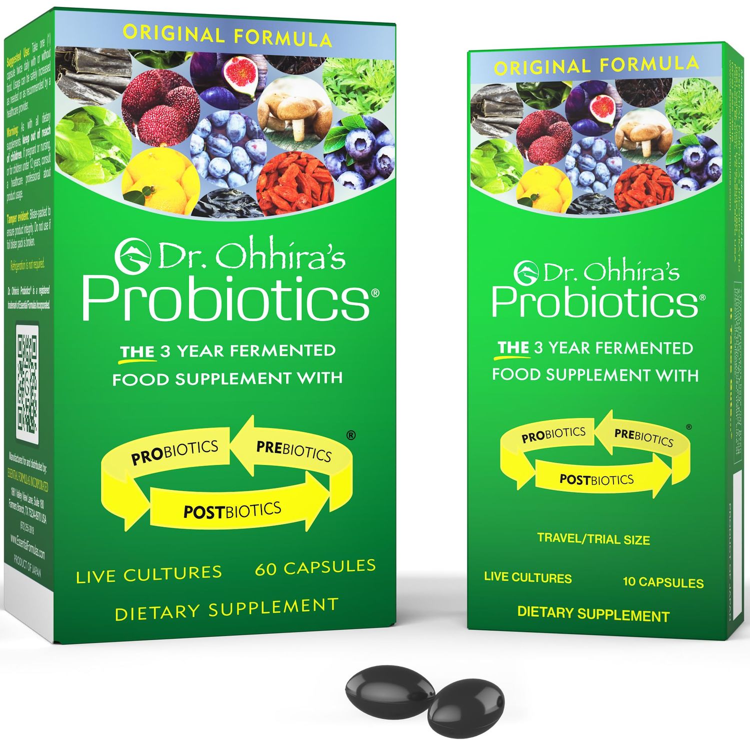 Dr. Ohhira&#39;s Probiotics, Original Formula, 60 Caps with Bonus 10 Capsule Travel Pack - 13 Probiotic Strains with Prebiotics and Postbiotics