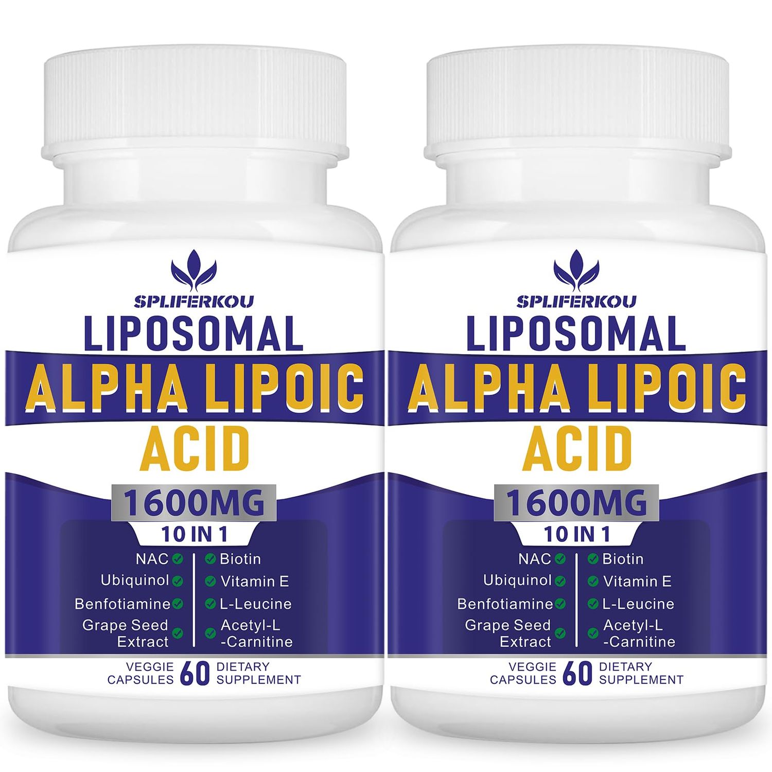 Spliferkou Liposomal Alpha Lipoic Acid 1600mg per Serving,Alpha lipoic Acid Nutritional Supplements for Antioxidant Health,Energy and Metabolism-Gluten FreeNon GMO 120 Capsules