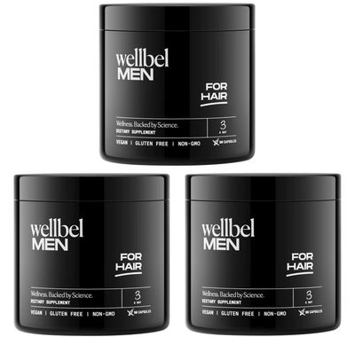 WELLBEL Men Clean Supplement for Hair, Skin, and Nails, Vegan, Gluten Free and Non GMO 90 Count - 3 Pack
