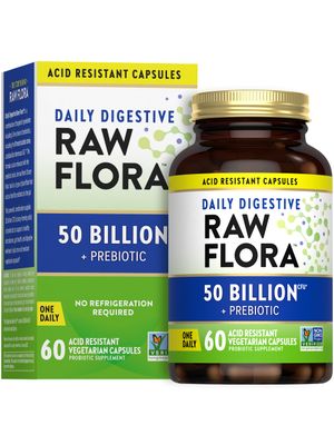 Raw Flora Probiotic with Prebiotics 50 Billion CFU Daily Digestive Capsules Vegetarian Gluten Free Supplement for Men and Women by Nature&#39;s Truth