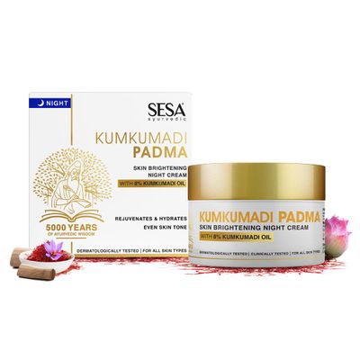 sesa 8 Kumkumadi Padma Night Cream Skin Brightening, Helps Reduce fine lines wrinkles I Promotes Skin Rejuvenation Skin Repair I Anti -Ageing, Even Skin Tone, 50g or 1.69 Oz