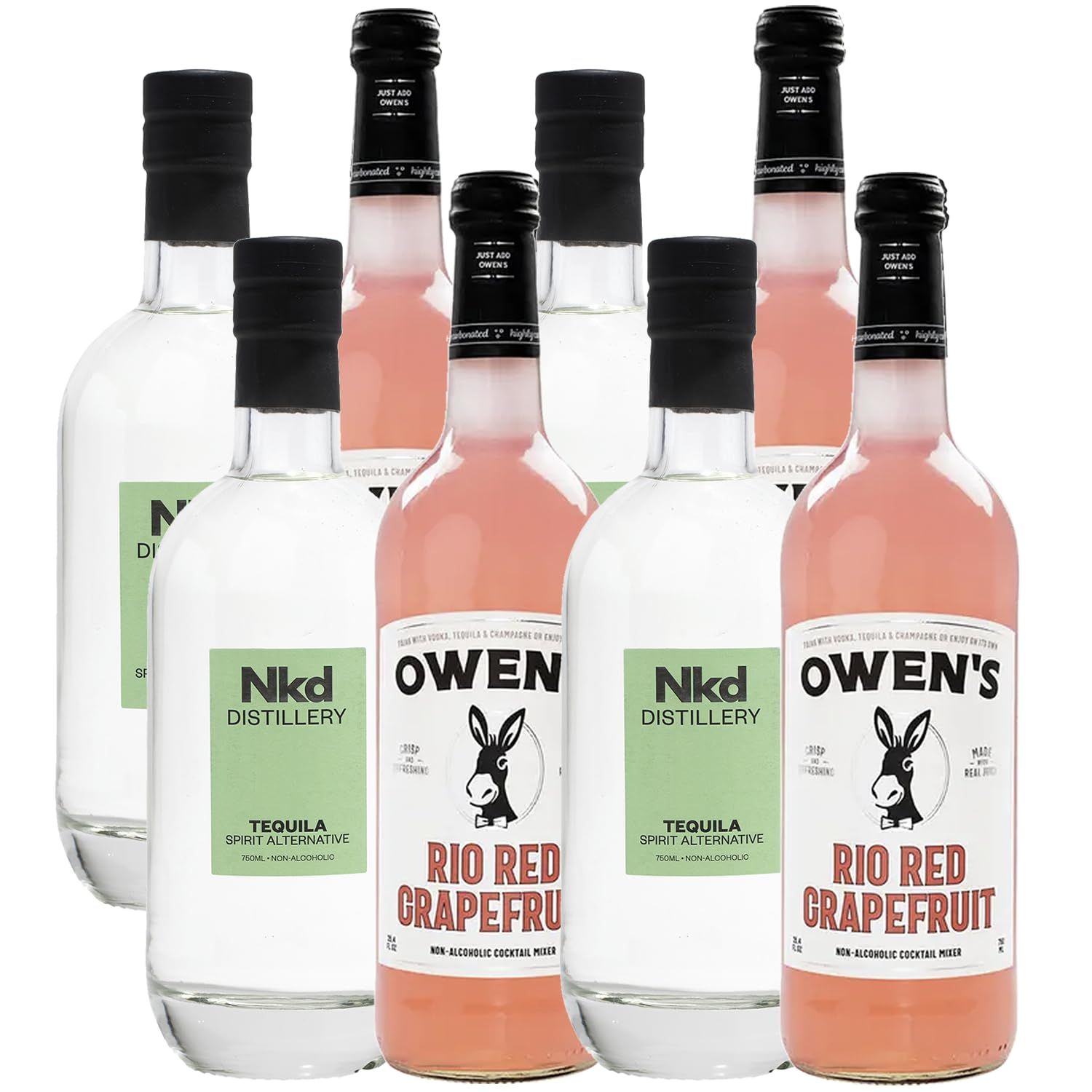 Nkd Distillery Tequila Alternative Premium Non-Alcoholic Spirit 750 ML Bottles w Owen s Mixers Rio Red Grapefruit 750 ML Bottles - Made in USA