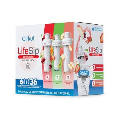 Cirkul LifeSip Flavor Cartridge Variety Pack with B vitamins, 6-Pack (2 Fruit Punch, 2 Strawberry Kiwi, 2 Honeycrisp Apple)