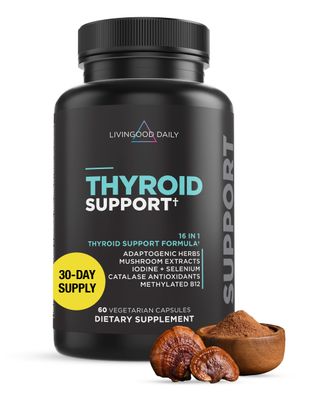 Livingood Daily Thyroid Support for Women Men, 60 Vegetarian Capsules - Adaptogenic Herbs, Selenium Iodine Supplement (from Kelp Fronds) Support Metabolism, Hormone Balance, Mood, Thyroid Health