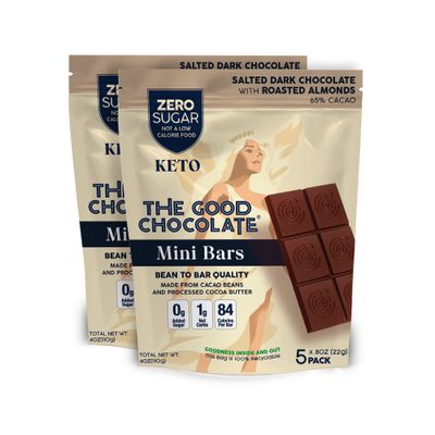 THE GOOD CHOCOLATE - Mini Salted Almonds Chocolate Bars with Zero Sugar Lower Net Carb - Keto Chocolate Bar Offers Lower Calorie Chocolate Candy - All Natural Non-GMO (Pack of 10)
