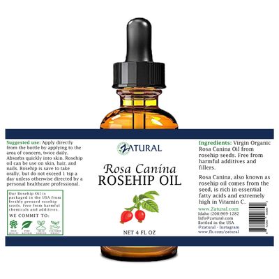 Zatural ROSA CANINA - Organic Rosehip Oil for Face, Nails, Hair and Skin - Cold Pressed Rose Hip Oil (4 oz)