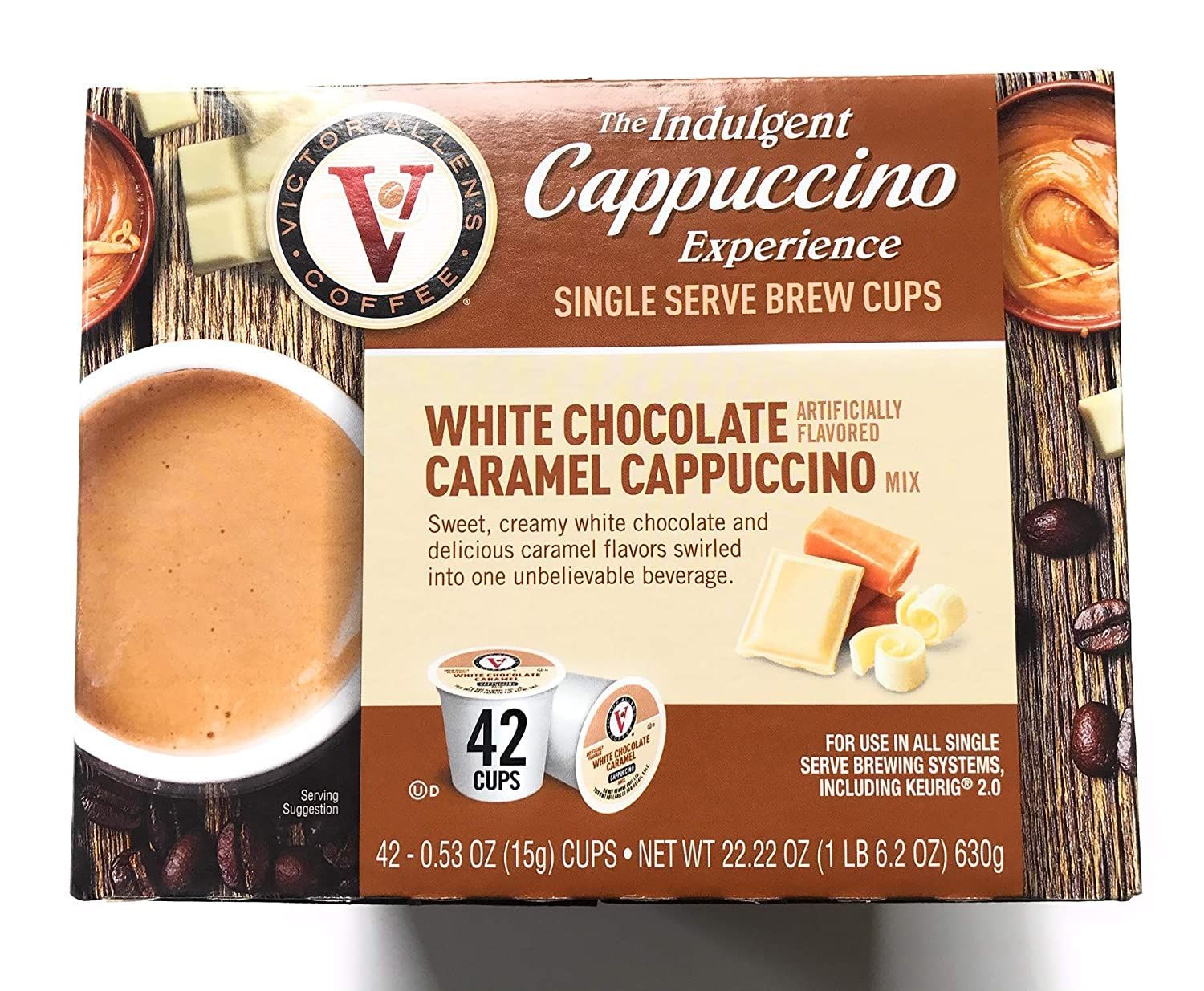 Victor Allen Indulgent White Chocolate Caramel Cappuccino Single Serve Cups BUNDLE - 42 Count w 5 RECIPES