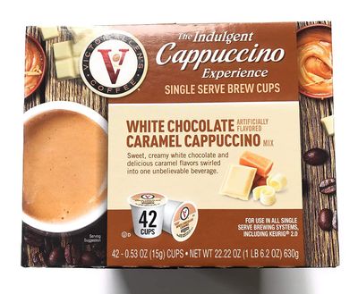 Victor Allen Indulgent White Chocolate Caramel Cappuccino Single Serve Cups BUNDLE - 42 Count w 5 RECIPES