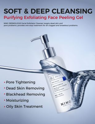 NING DERMOLOGIE Peeling Gel for Face, Purifying Exfoliating Face Wash Pore Cleanser with Gentle PHA AHA, Niacinamide - Smoothing Skin Blackhead Refining Deep Cleansing, Moisturizing, 7.05 OZ