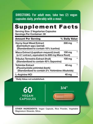 Nature's Truth Horny Goat Weed with Maca 60 Powder Extract Capsules Vegan, Non-GMO and Gluten Free Supplement