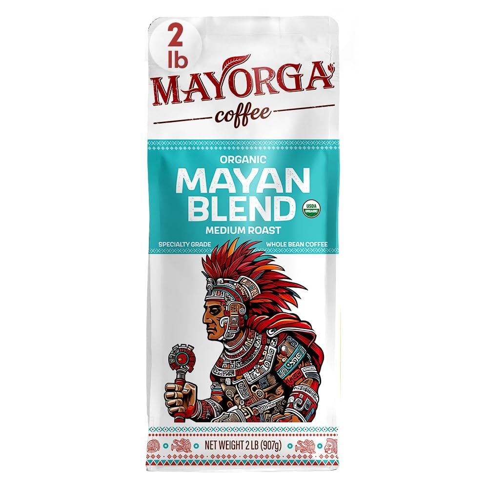 Mayorga Organic Coffee 2lb Mayan Blend - Medium Roast Whole Bean Coffee Specialty Grade, 100 Arabica, Slow Roasted, Chocolate and Floral Flavor with Low Acidity - USDA Organic, Non-GMO, Kosher