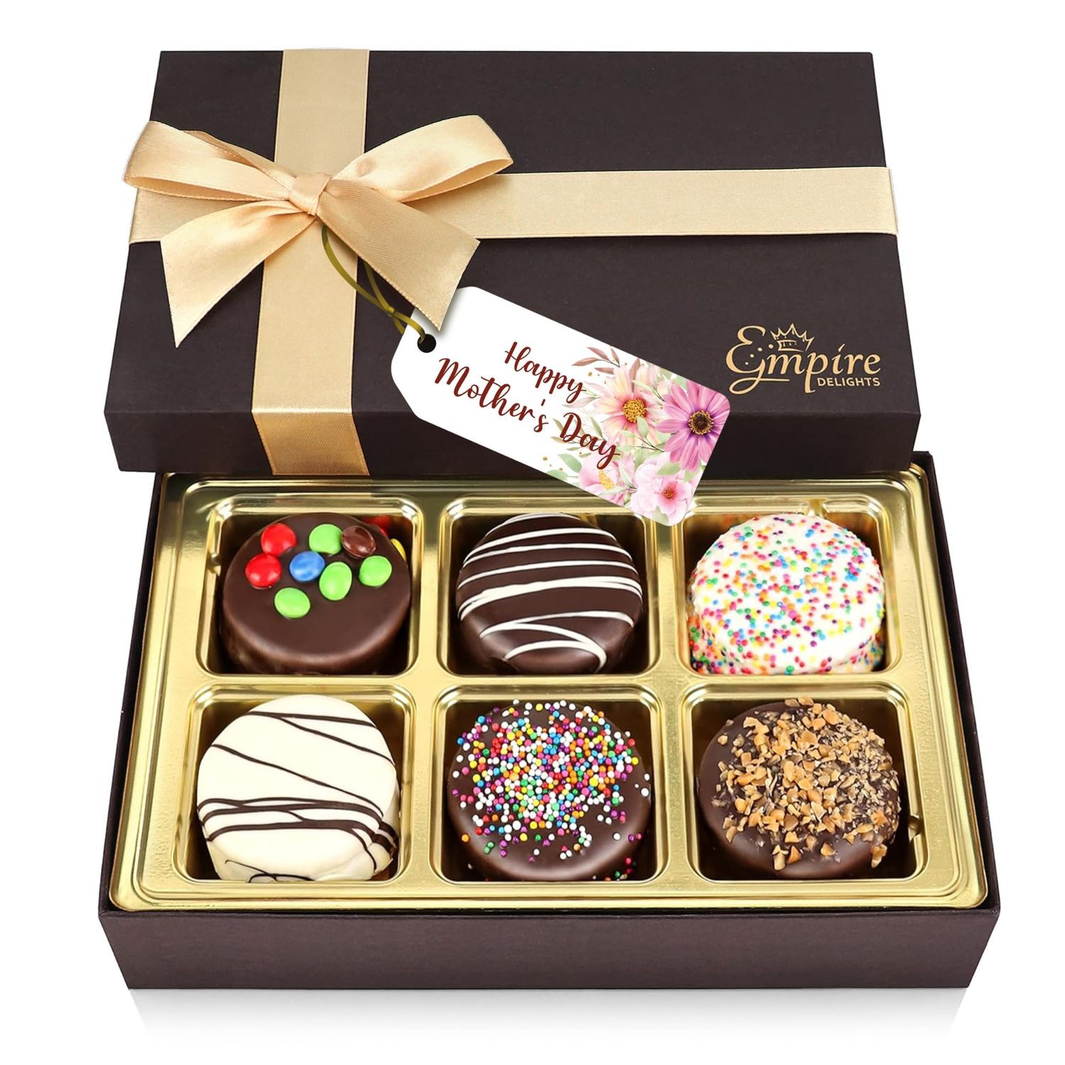Mothers Day Cookies Gift Basket - Perfect Mothers Day Gifts for Mom, Delicious Chocolate Gift Basket Great for Birthday Treats for Women and Men - Fancy Chocolate Covered Cookies for Gifting, 6 Count