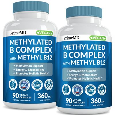 Methylated B Complex with Methylfolate and B12 Methylcobalamin 1000 mcg - Methylated Multivitamin for Energy, Brain Function, and Wellness - Vitamin B Complex for Men Women (90 Servings) (Pack of 2)