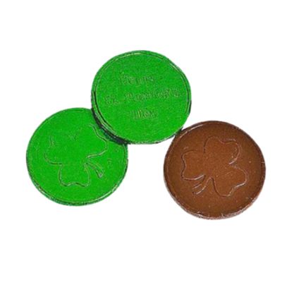 St. Patrick&#39;s Day Chocolate Coins, Green Foil Wrapped, 2 lbs Bulk Pack, Shamrock, 150 Pieces