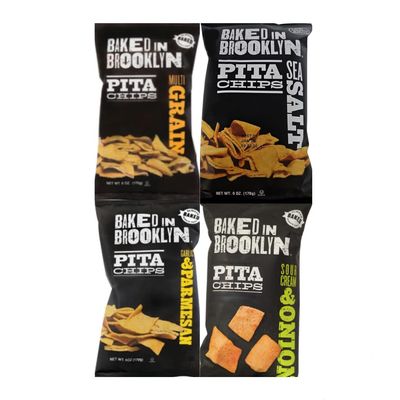 Variety Pack Pita Chips Baked In Brooklyn - Garlic Parmesan, Sea Salt, Multi Grain, Sour Cream And Onion - 4 Flavors - 6 Oz Each, 4 Pack - Crunchy, Healthy Snack, Perfect for Parties Dipping