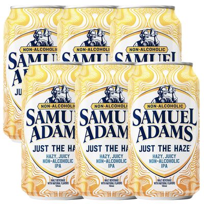 Samuel Adams 6 Pack Just the Haze Non-Alcoholic Hazy IPA Brew - Dealcoholized Sam Adams Craft Beer - 12oz Cans - Sabro, Citra, Mosaic, Cascade Hops