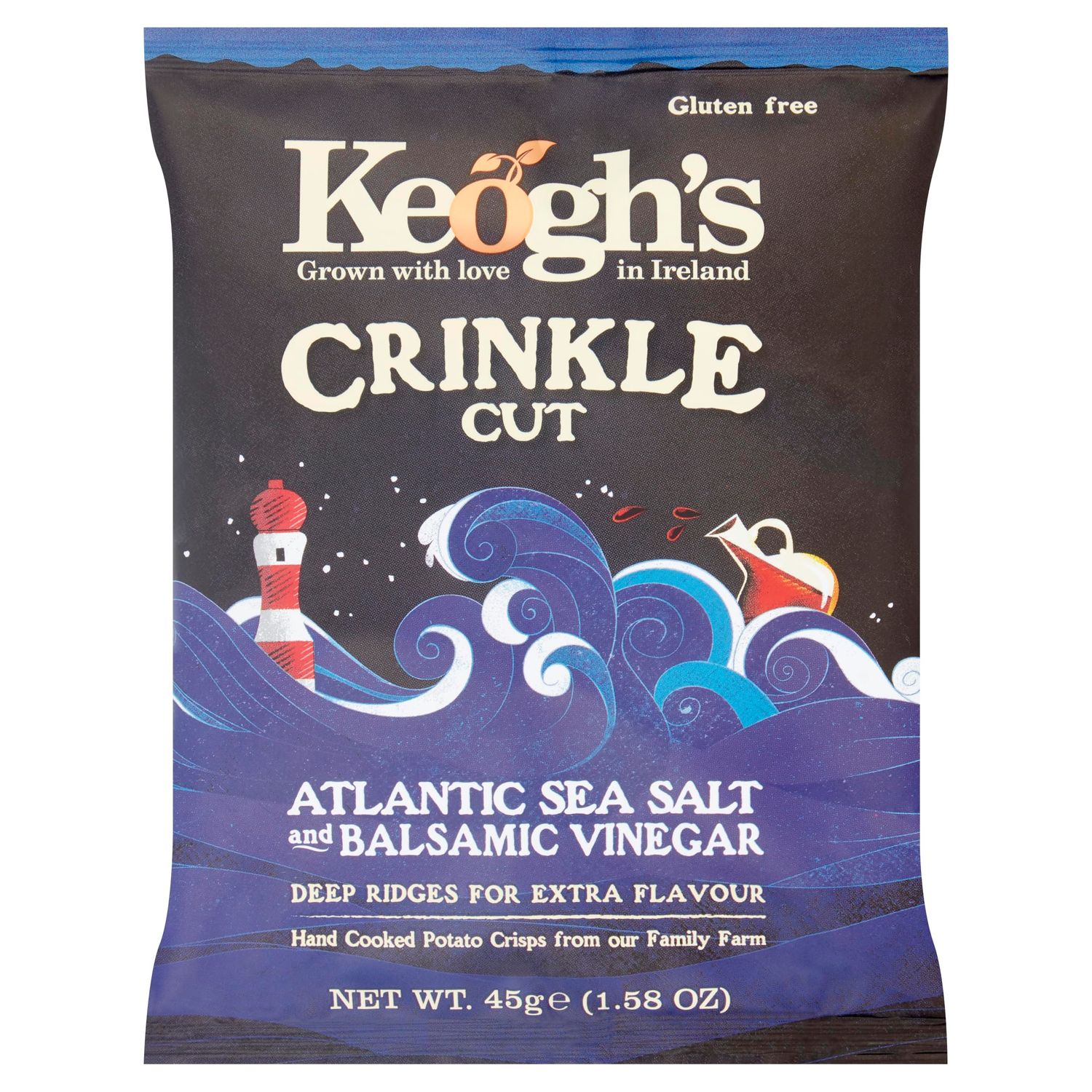 Keogh&#39;s Crinkle Cut Atlantic Sea Salt Balsamic Vinegar Potato Crisps, 45G (1.58oz), Pack of 3