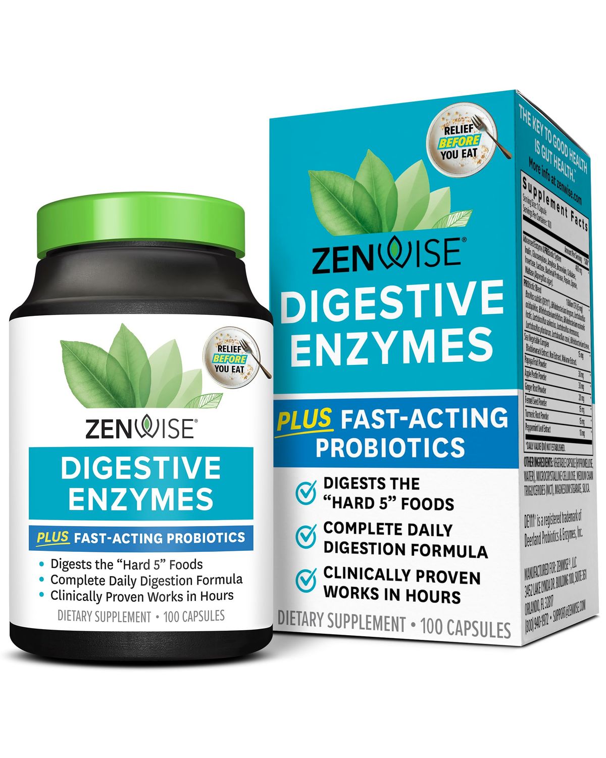 Zenwise Health Digestive Enzymes and Bromelain for Gut Health - Probiotic Multi Enzymes with Prebiotics and Probiotics for Women and Men for Digestive Health and Bloating Relief for Digestion - 100 CT
