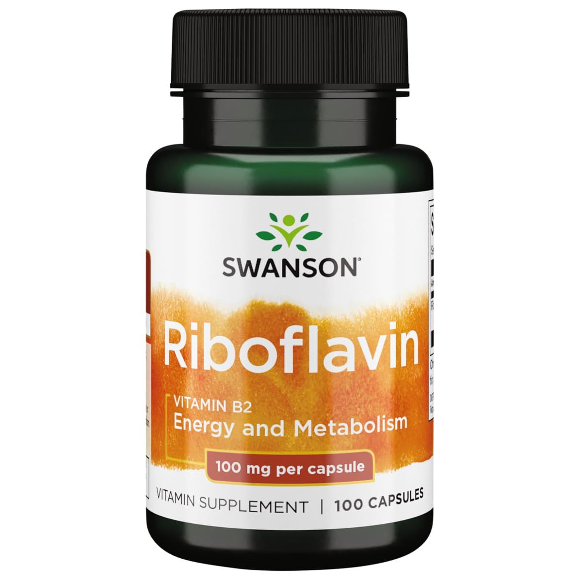 Swanson Vitamin B2 Supplement (Riboflavin) - Vitamin Supplement to Support Vision Health, Aid Thyroid Function, and Promote Energy Metabolism Support - (100 Capsules, 100mg Each)