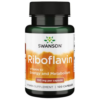 Swanson Vitamin B2 Supplement (Riboflavin) - Vitamin Supplement to Support Vision Health, Aid Thyroid Function, and Promote Energy Metabolism Support - (100 Capsules, 100mg Each)
