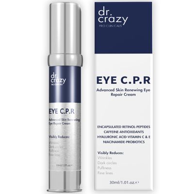 Dr Crazy Eye CPR Repairing Under Eye Cream for Dark Circles, Puffiness Bags Under Eyes - Caffeine Serum for Wrinkles, Fine Lines - 30ml
