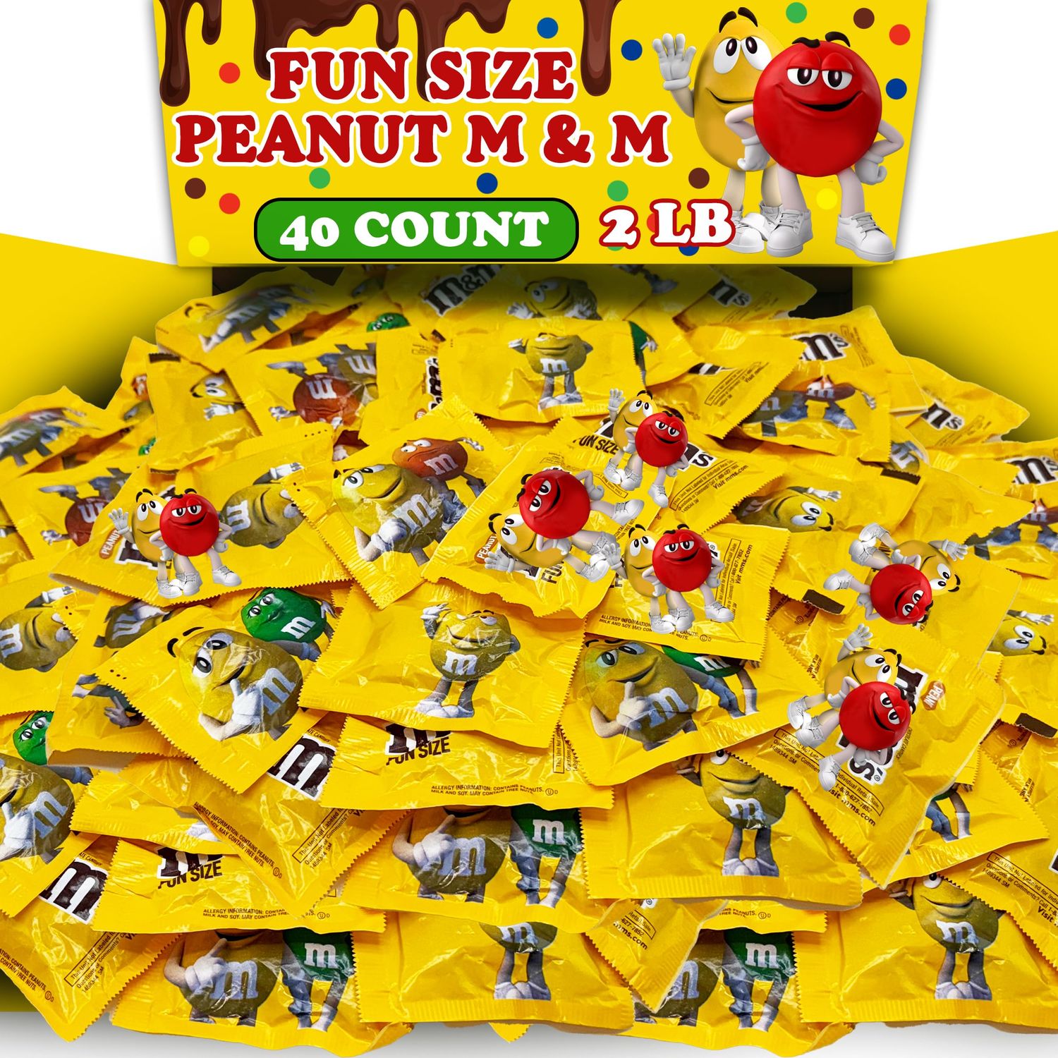 MM&#39;s Peanut Fun Size Packs, Bulk 2 lb Milk Chocolate Covered Peanuts Individually Wrapped Packets, Bulk Candy Bags for Kids Party Favors, Birthdays, Snacking