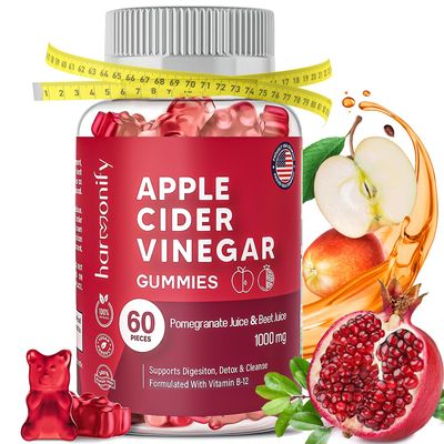 HARMONIFY Apple Cider Vinegar Gummies with Pomegranate Beet Juice, Vinagre De Manzana Capsulas Gomitas, Formulated with Vitamin B12, 1000 mg Vitamins - 30 Days Servings