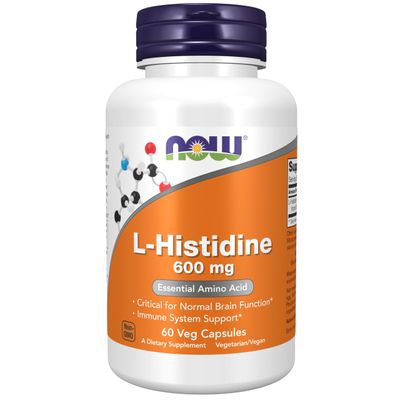 NOW Supplements, L-Histidine 600 mg, Essential Amino Acid, Critical for Normal Brain Function, Immune System Support, 60 Veg Capsules