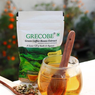 GRECOBE - 100 Pure Green Coffee Beans Extract with 50 chlorogenic acids, Decaffeinated, antioxidant Maintain Metabolism - (1Pouch- 100 sachets)